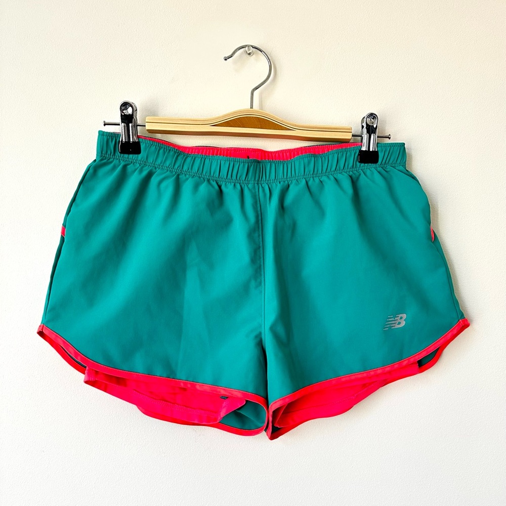 New Balance NB DRY Teal & Pink Tennis and Running Shorts with Liner - Size S - Picture 2 of 8